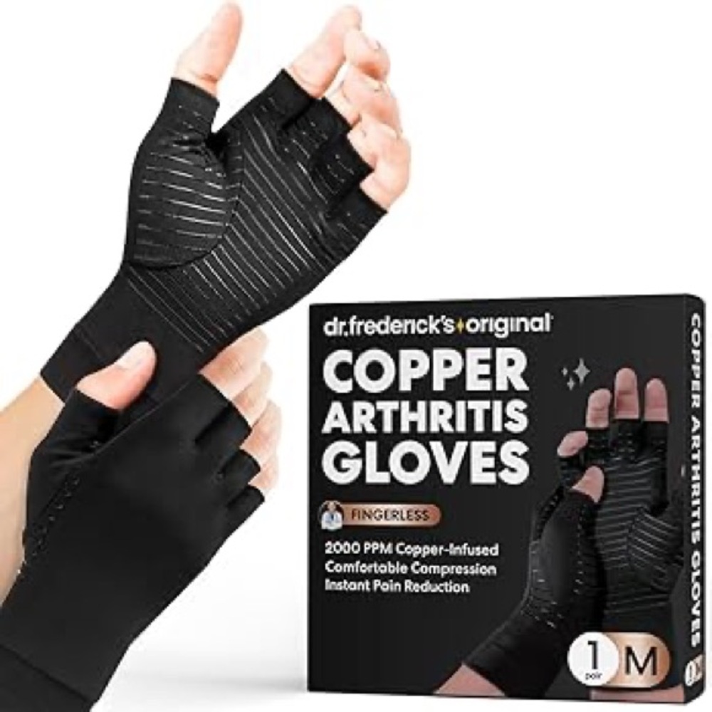 COPPER HEAL Black Copper Infused Fingerless Right Glove Arthritis Carpal Tunnel